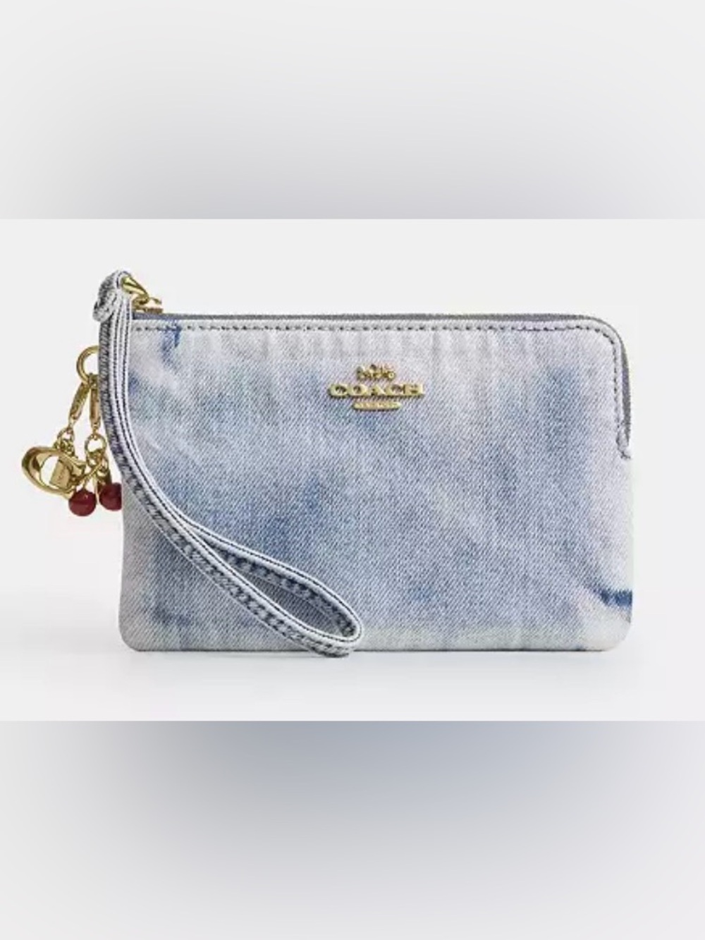 NWT Coach Corner Zip Wristlet in Loved Denim with Charms CEF82 Indigo Light 🍒